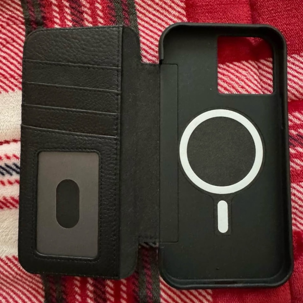 Black Leather Phone Case with MagSafe Compatibility and Wallet 13 Pro Max